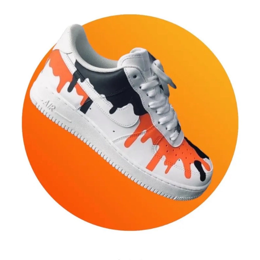 Nike Painted Custom Air Force One AF1 Stylish Cool Trending Black Orange Drip